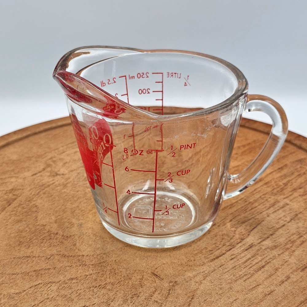 Vintage Anchor Hocking 1 Cup Glass Measuring Cup Red Oven Originals 8 oz 250ml